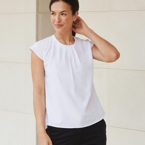 Women's pleat front short sleeve blouse Thumbnail